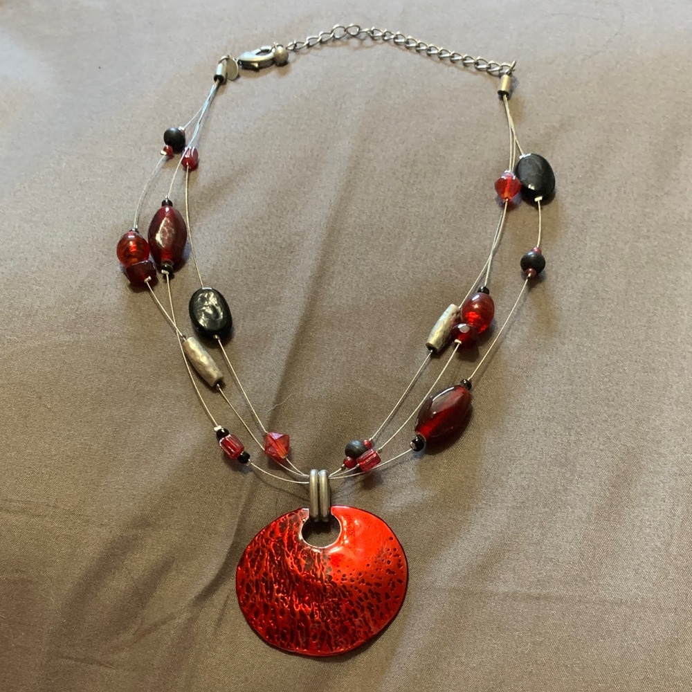 Chico's Red and Black Beaded Necklace